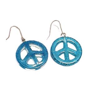🩵3/$20🩵 Y2K BLUE GLITTER PEACE SIGN EARRINGS